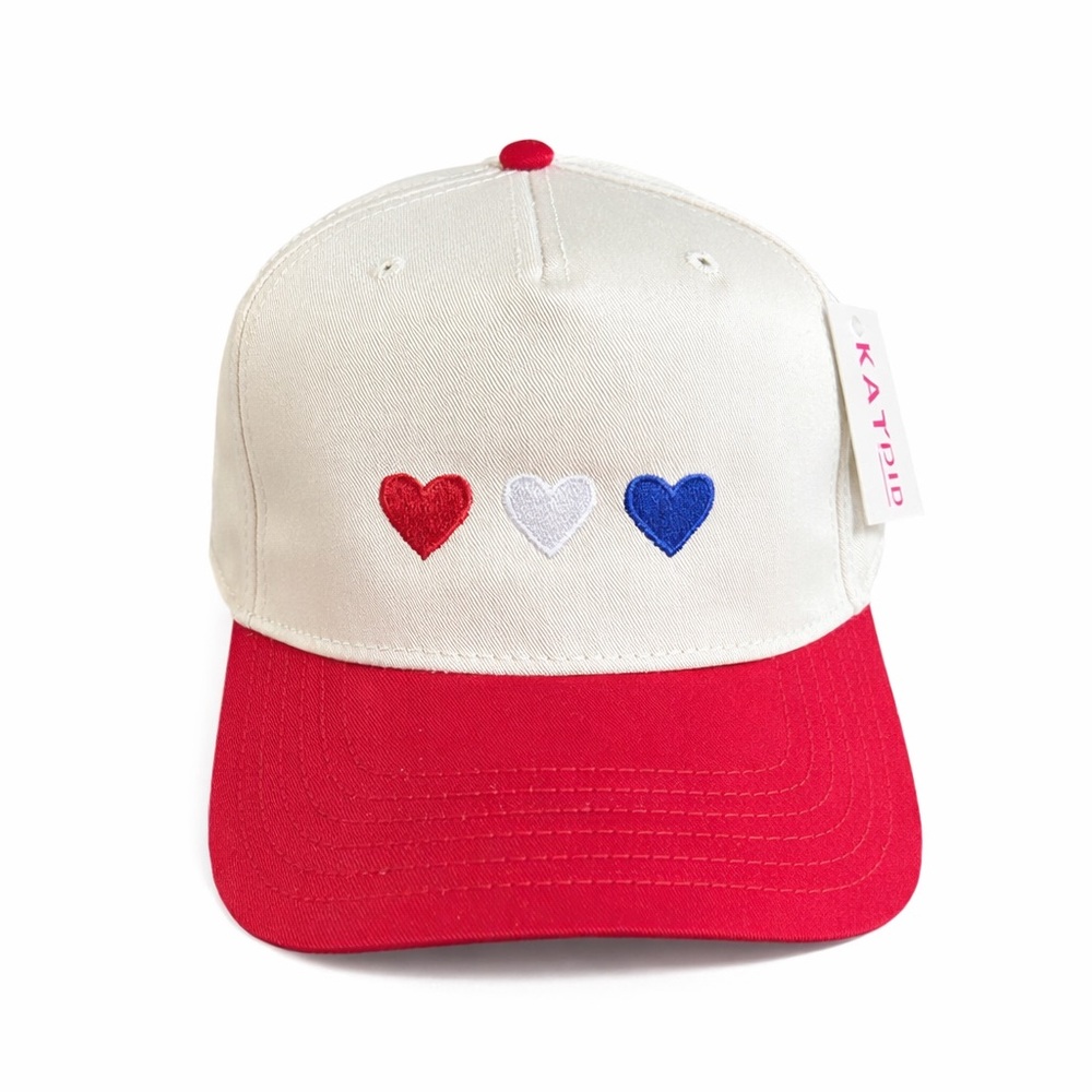 Katydid Patriotic Hearts Trucker Hat NWT Red White Blue Snapback Cap